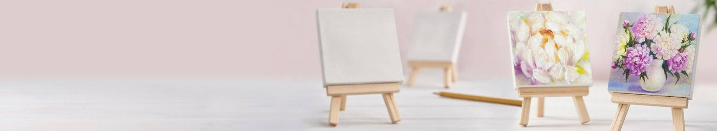  Arteza Mini Canvases with Easels, Pack of 14, 4 x 4 Inches,  100% Cotton, 8 oz Gesso-Primed Stretched Canvas & Solid Pine Wood Easels,  Art Supplies for Acrylic Pouring and Oil Painting