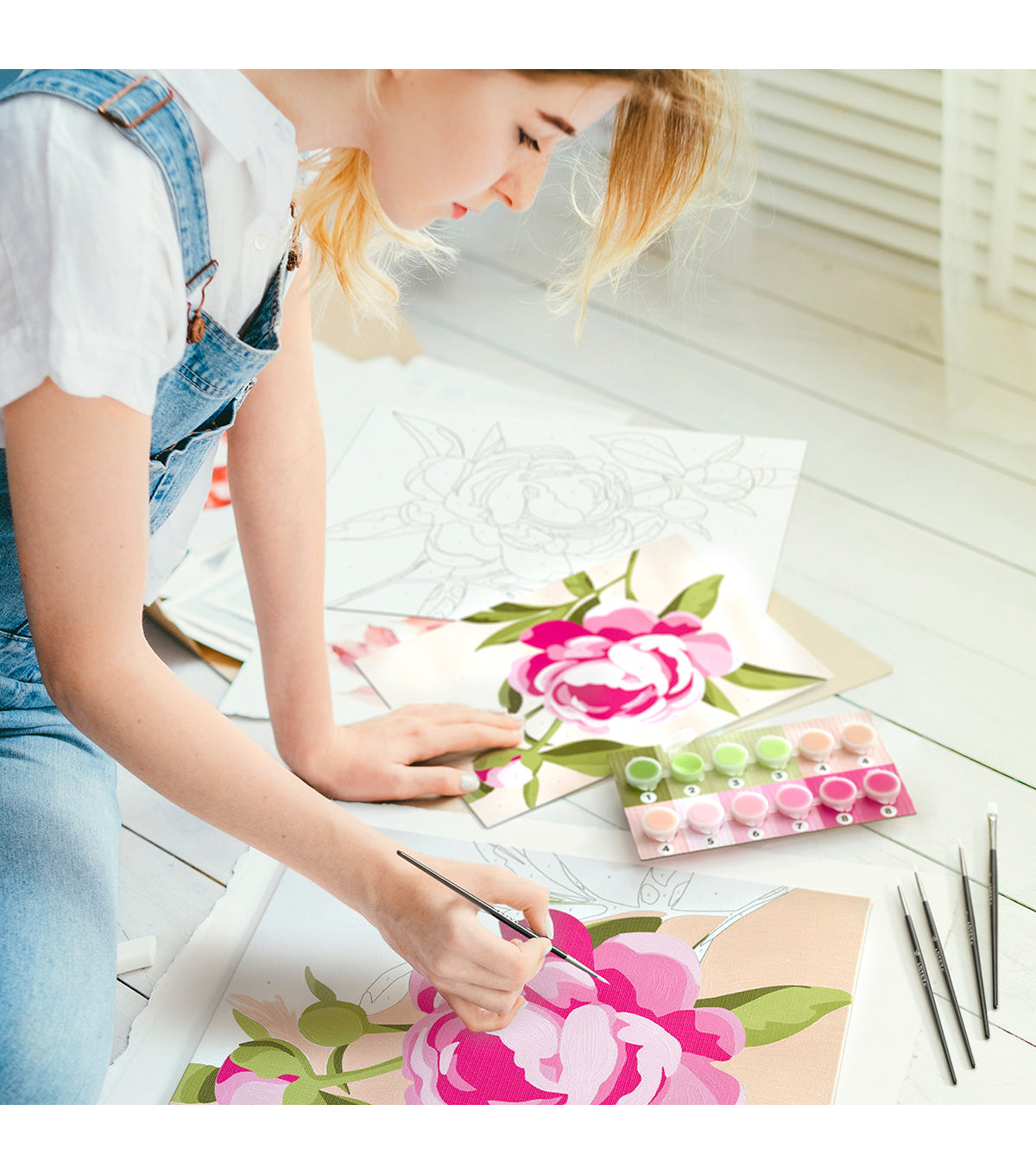 Pink Flowers Design Art Paint by Numbers DIY Kit Painting by