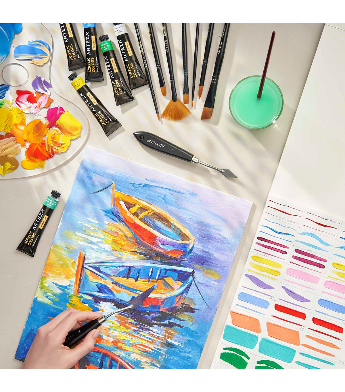 Art Paint Kits with Canvas Board Drawing Includes 12 Color Acrylic Paint  Set and 2 Paint Brushes - Sailboat Design
