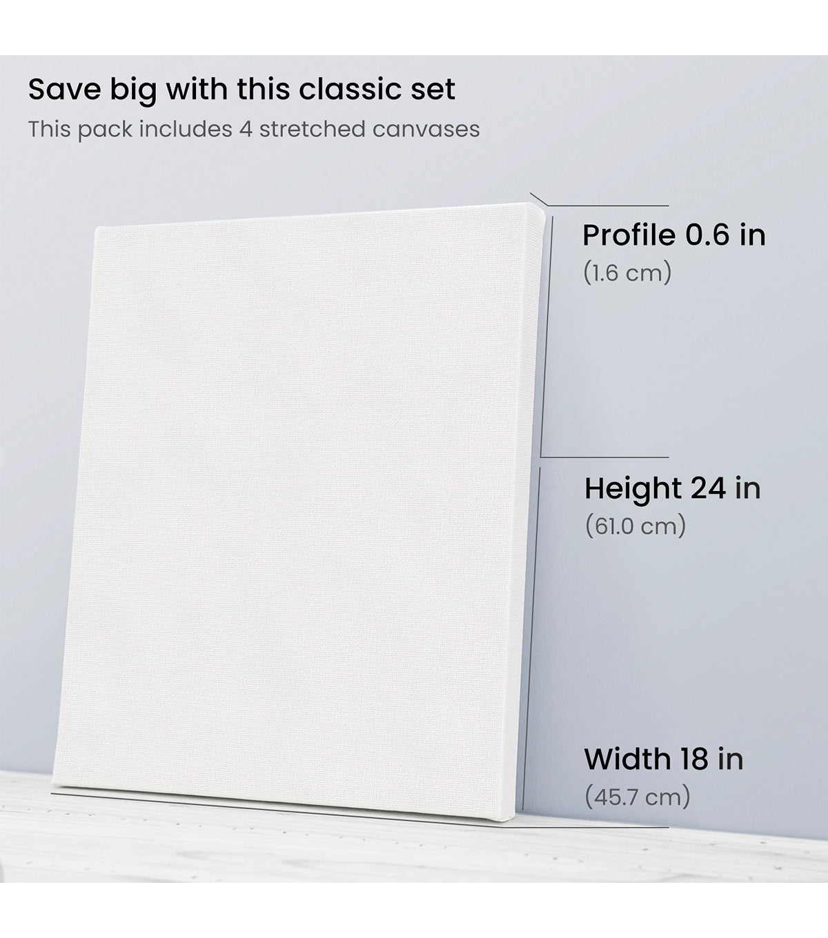 Arteza Stretched Canvases for Painting, Pack of 4, 18 x 24 Inches, Blank  White Canvases, 100% Cotton, 12.3 oz Gesso-Primed, Art Supplies for Acrylic