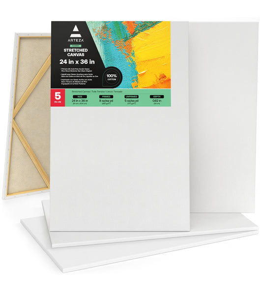 Pre Stretched Canvases for Painting 24x36 2 Pack Large Blank Canvas Boards  for Acrylic Pouring and Oil Painting, 100% Cotton, 5-Time Gesso Primed
