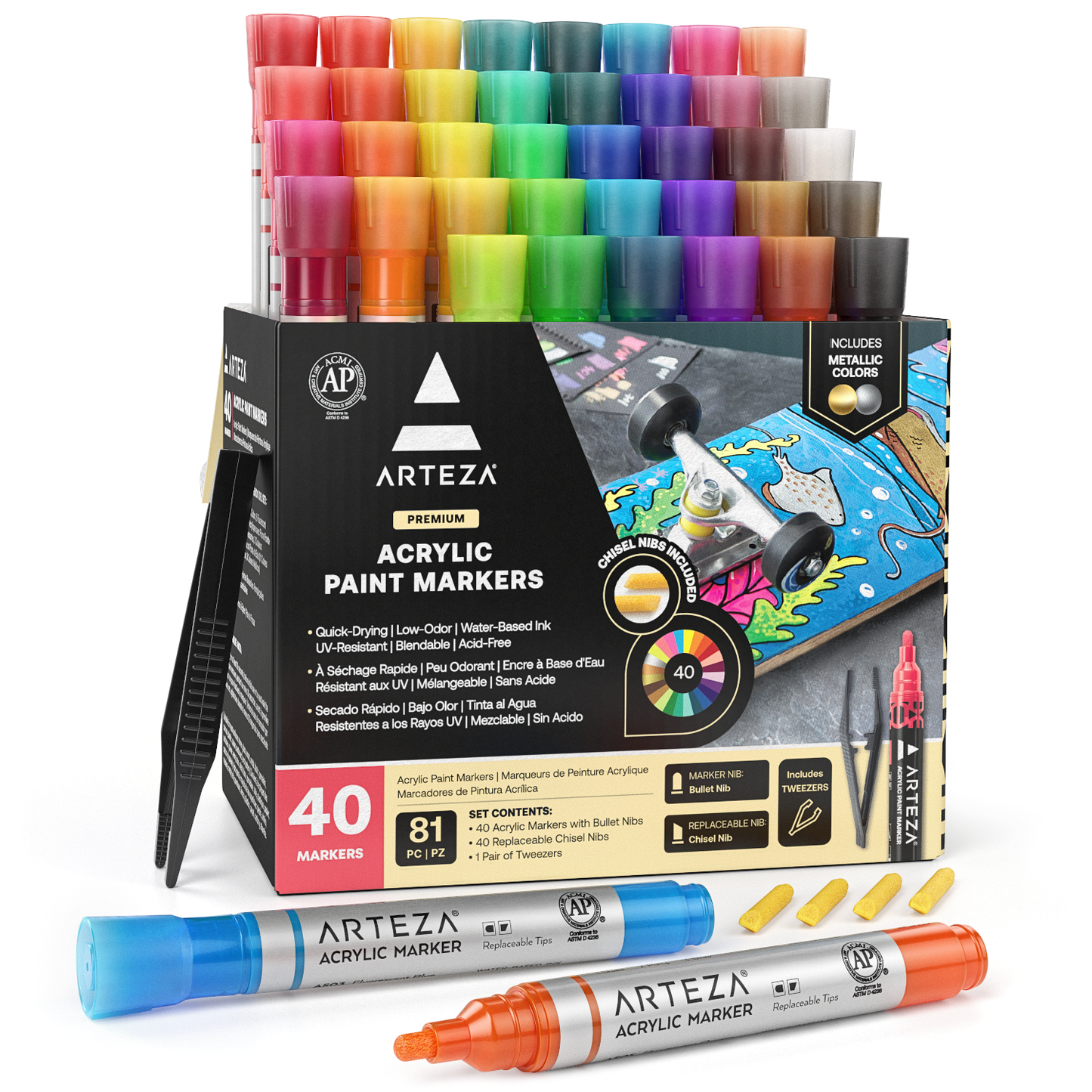 Acrylic Markers - Set of 40, Paint Pens for Wood, Paper, Metal, Glass –