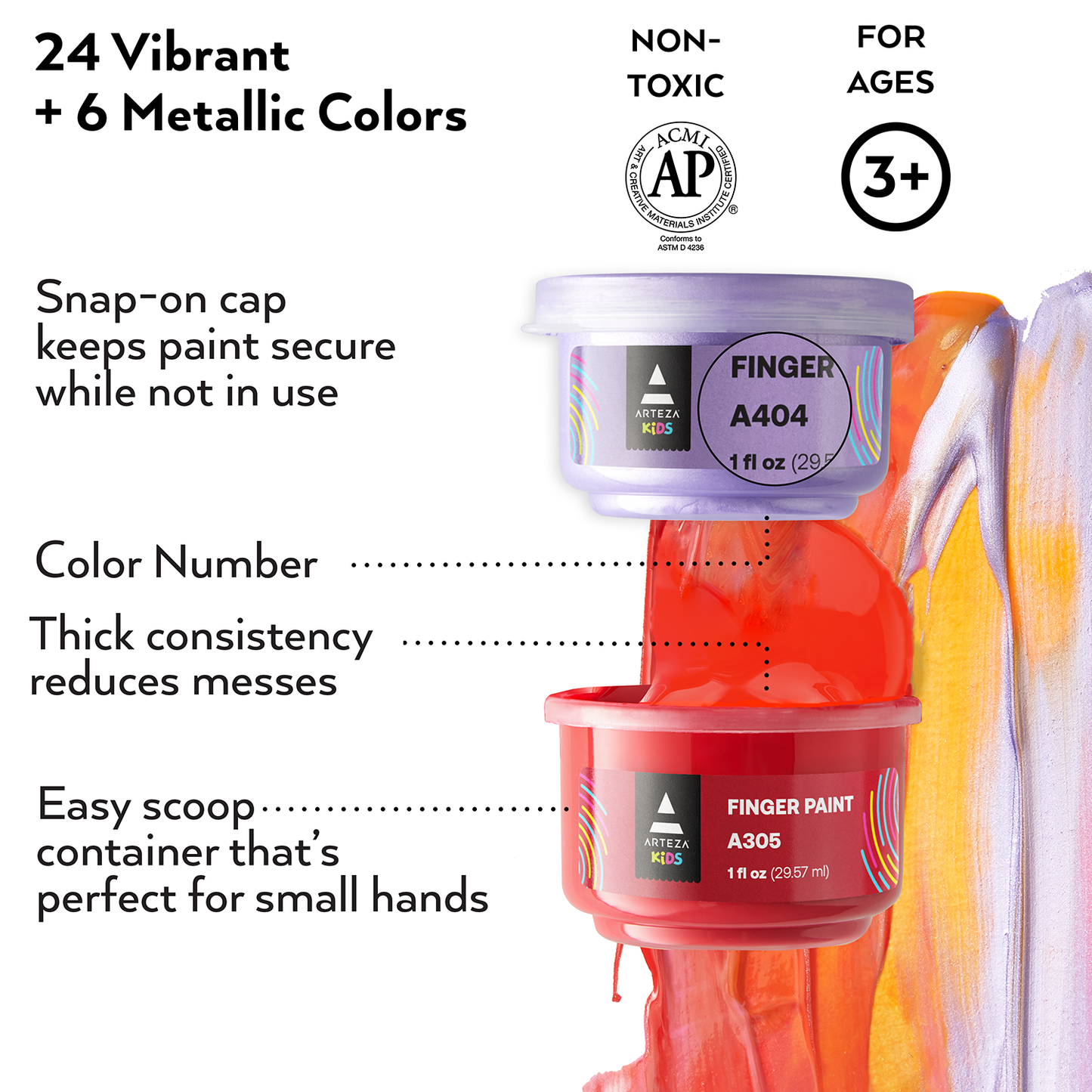 Kids Finger Paints, Assorted Colors, 30ml - Set of 30