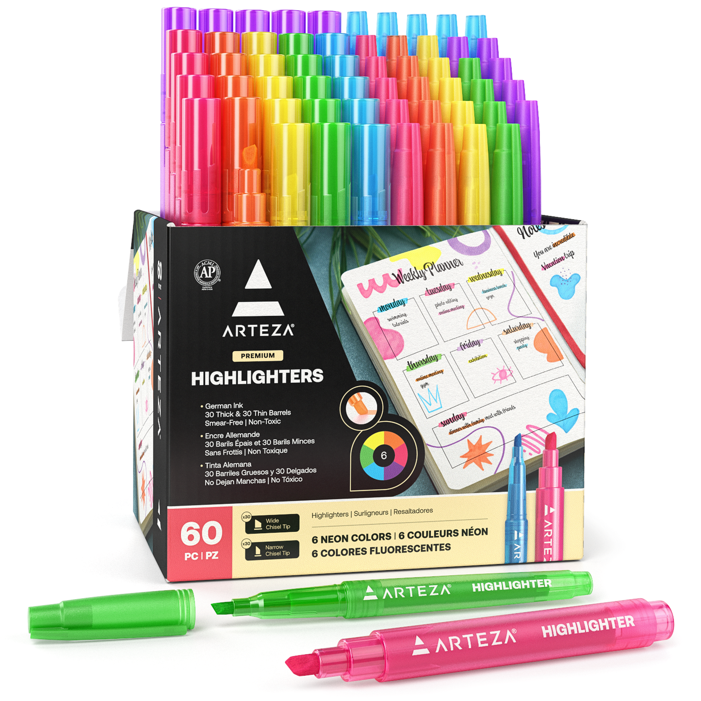 Highlighters, Neon, Broad & Thin - Set of 60