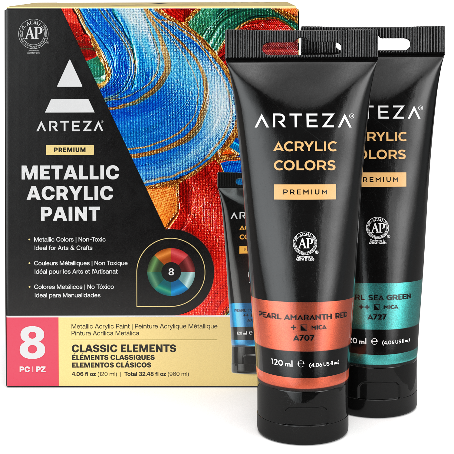Arteza Classic Elements Metallic Acrylic Paint 4oz 8/Pkg