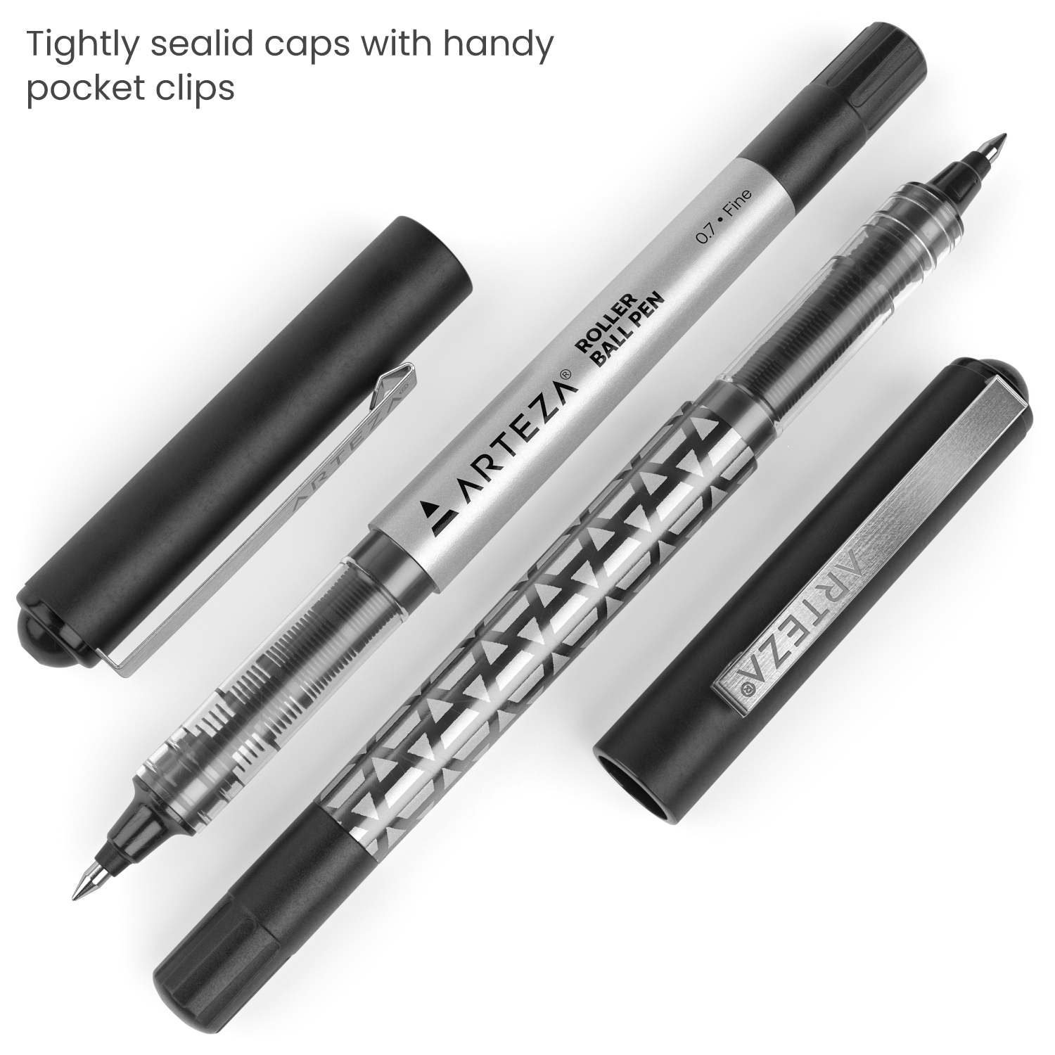 Roller Ball Pens, Black, 0.7mm Fine Nib - Set of 20