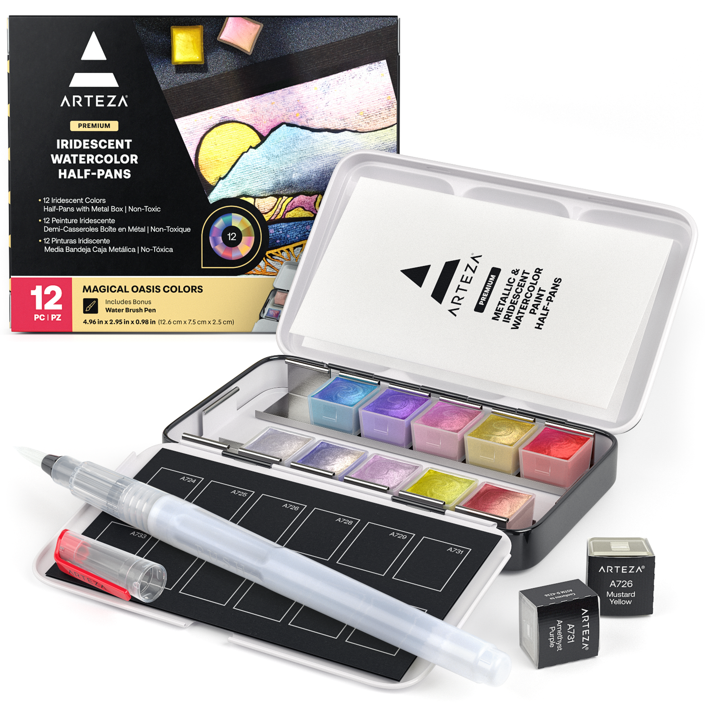 28 Color Iridescent Shimmer Non-Toxic Watercolor Paint Set With Brush
