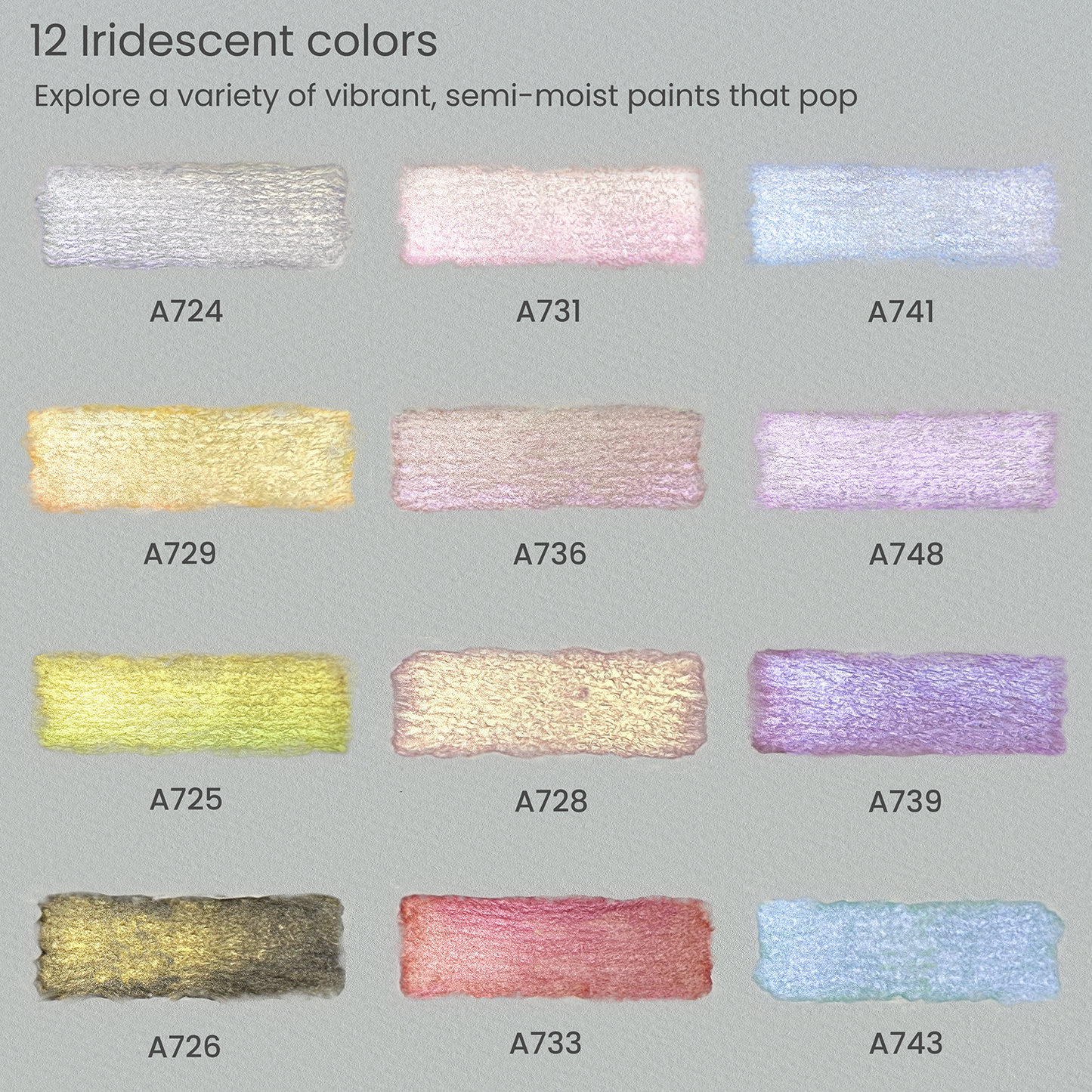 Metallic & Iridescent Watercolor Half Pans, Set of 12 Colors, Enchante –