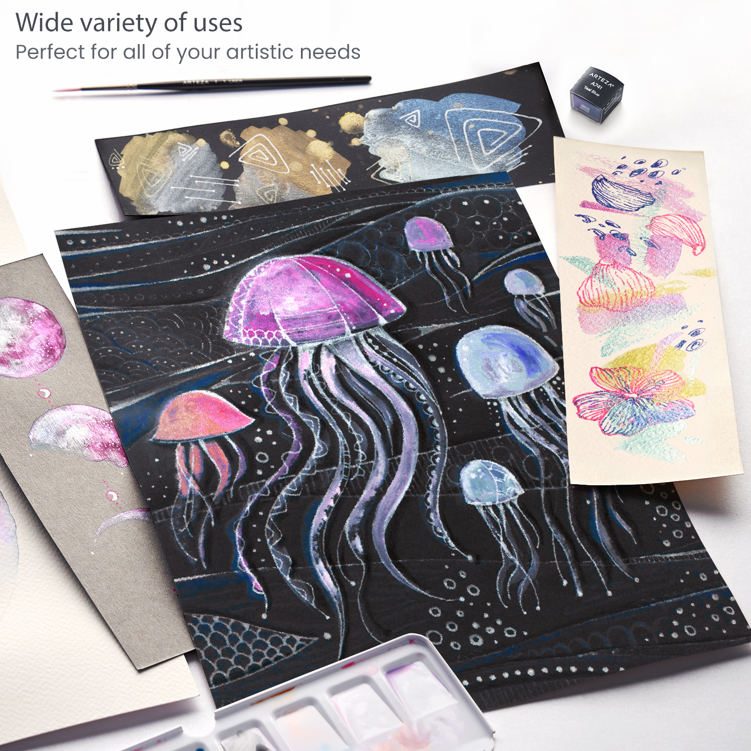 Dry Glitter Metallic Watercolor Paint Box Set, Artist Pearl Pigment Drawing