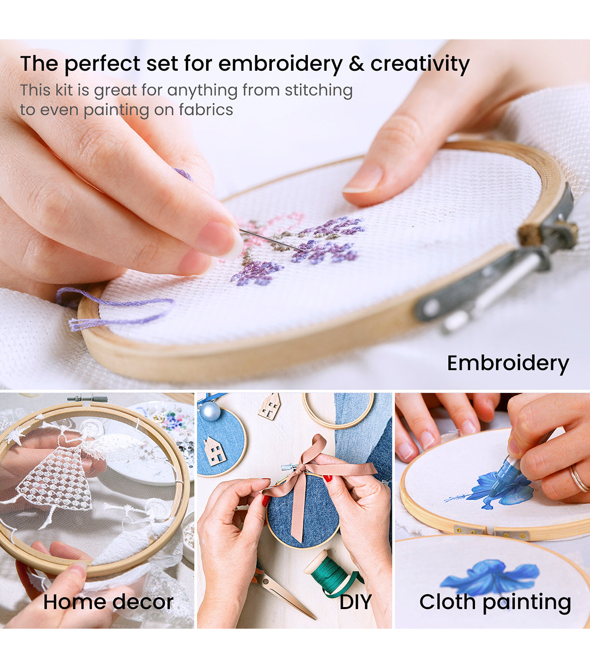 Premium Photo  Tools for cross stitch a hoop for embroidery and canvas on  white