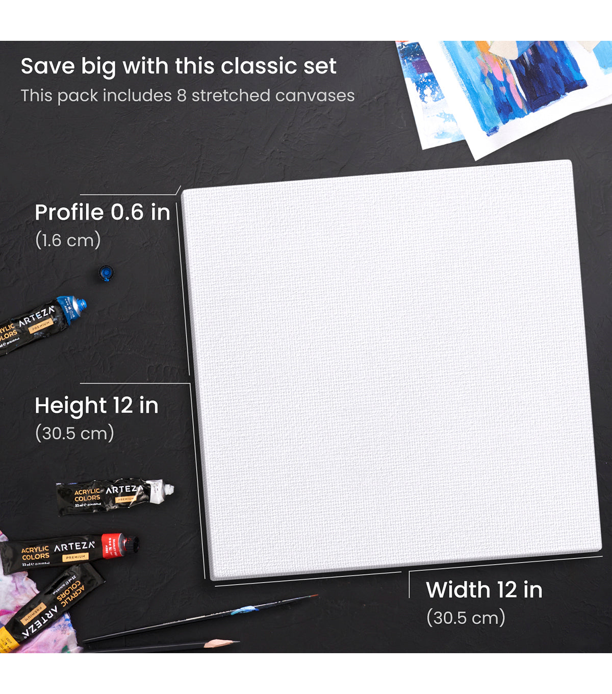 Arteza Stretched Canvas, Premium, White, 12x12, Blank Canvas Boards For  Painting - 8 Pack : Target