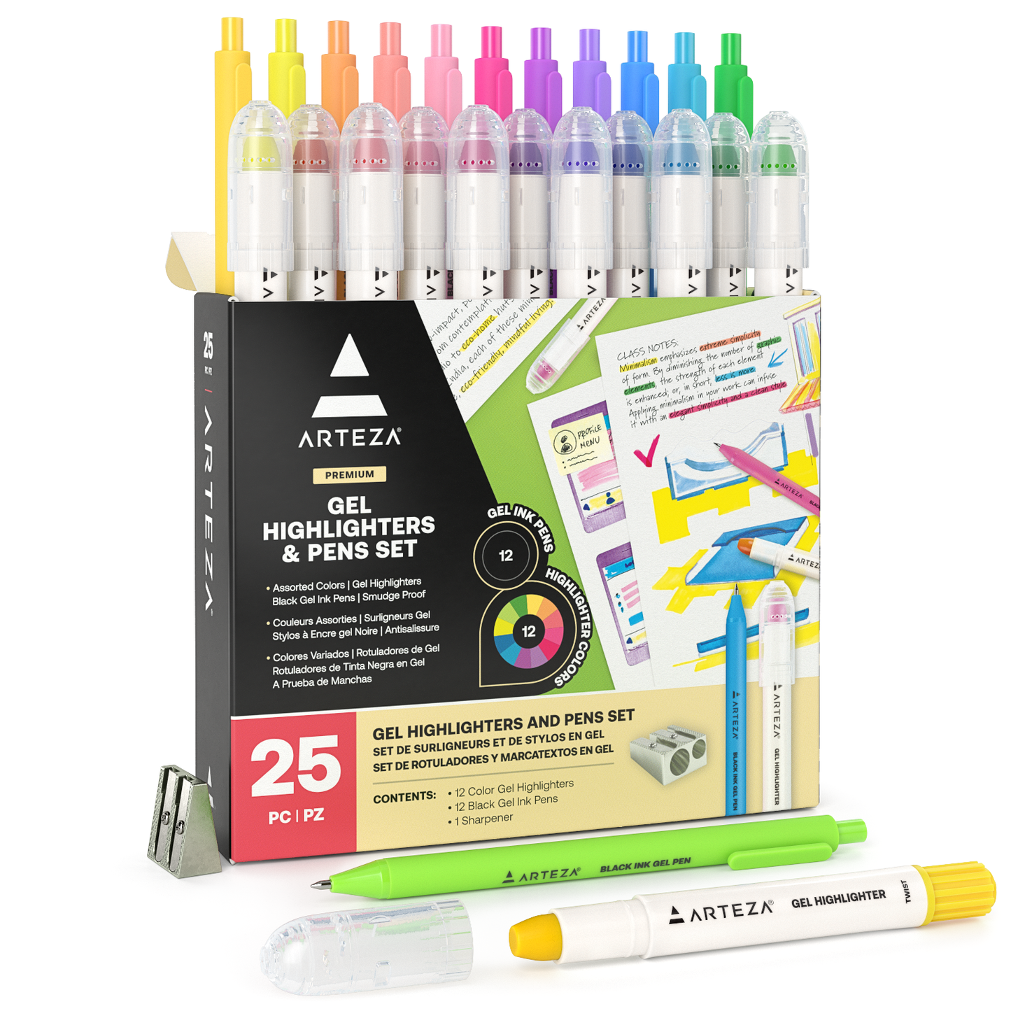  Zebra Pen Lettering Set, Includes 6 Mildliner Highlighters and  6 Brush Pen, Assorted Colors, 12 Pack : Everything Else