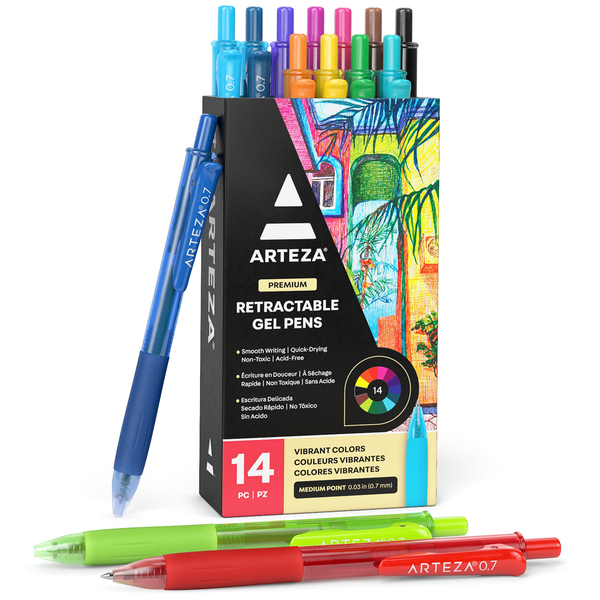 Arteza Retractable Gel Ink Colored Pens Set, Vintage & Bright