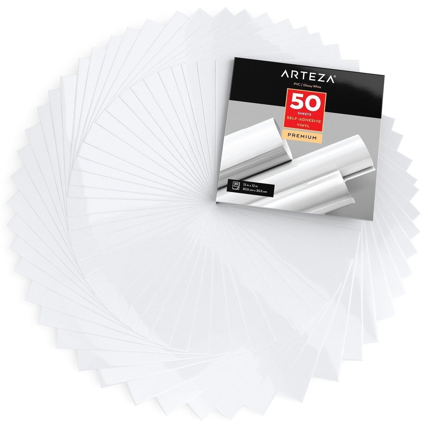 Self Adhesive Vinyl, Glossy White, 12" x 12" Sheets - Pack of 50