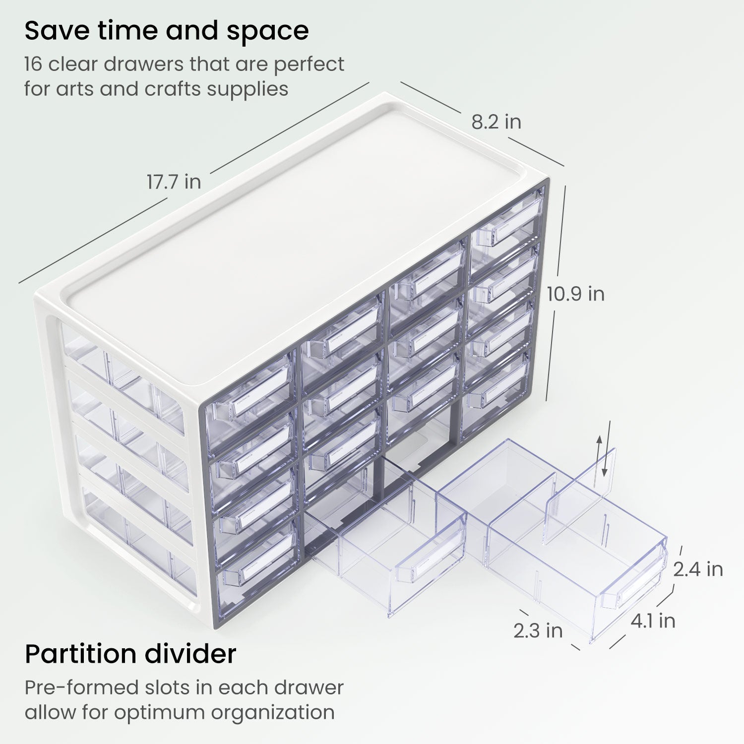 Arteza 16 - Drawer Multipurpose Semi - Clear Storage Cabinet in Gray
