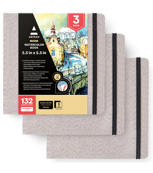 Arteza 3.5x5.5 Watercolor Book, Pack of 2 Small Pocket Pads, 80 Pages per Journ