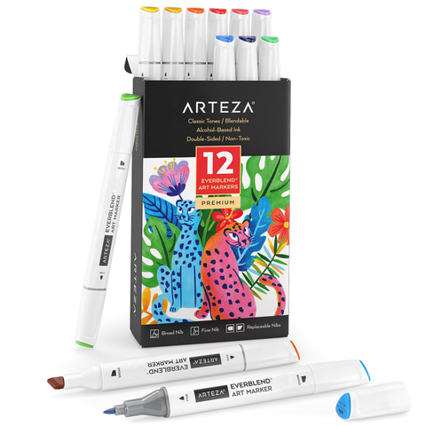 Concept 12 Pc Blender Dual Tip Art Markers Set, Artist Coloring