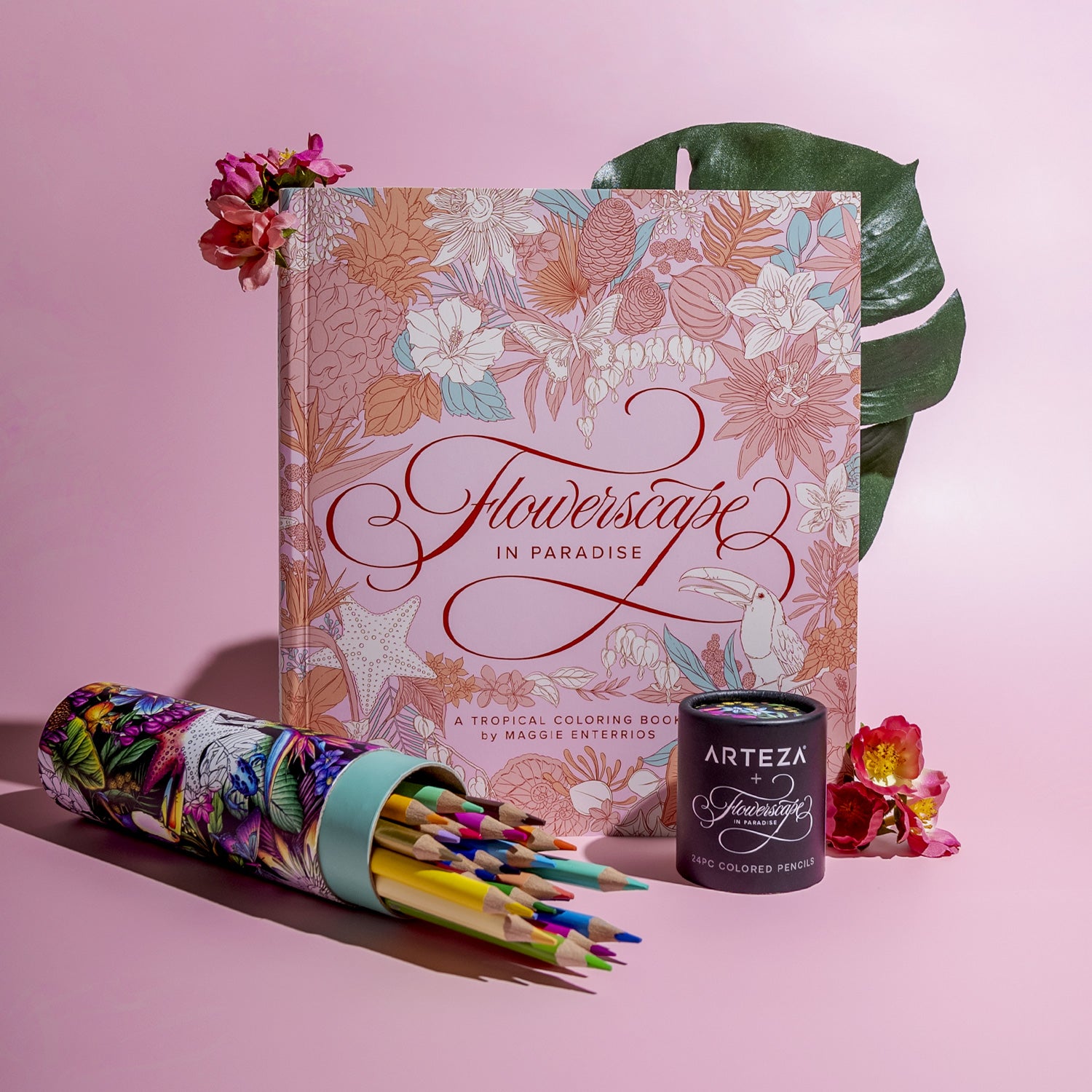 Flowerscape in Paradise Coloring Book & Colored Pencil Set