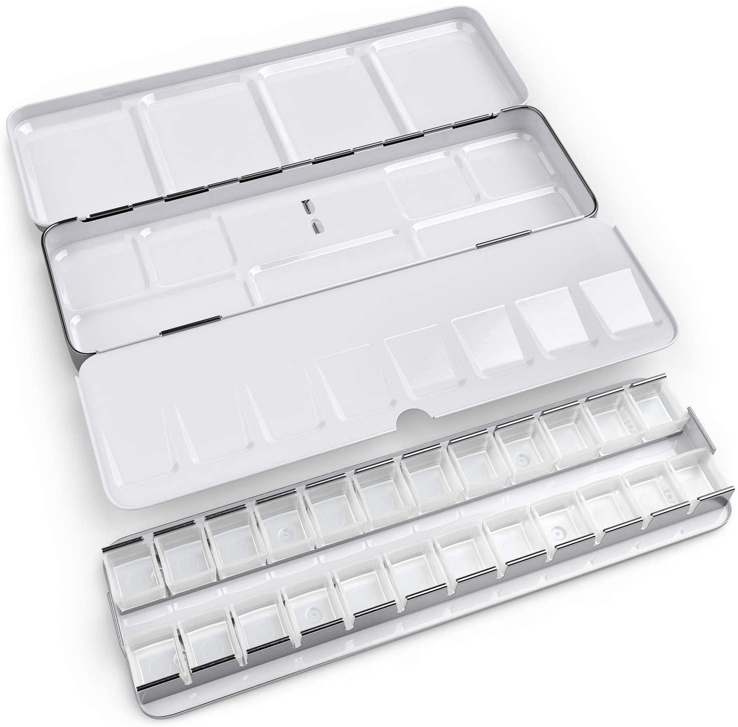 4PCS Small Empty Watercolor Palette Tin with 24 Half Pans and 12