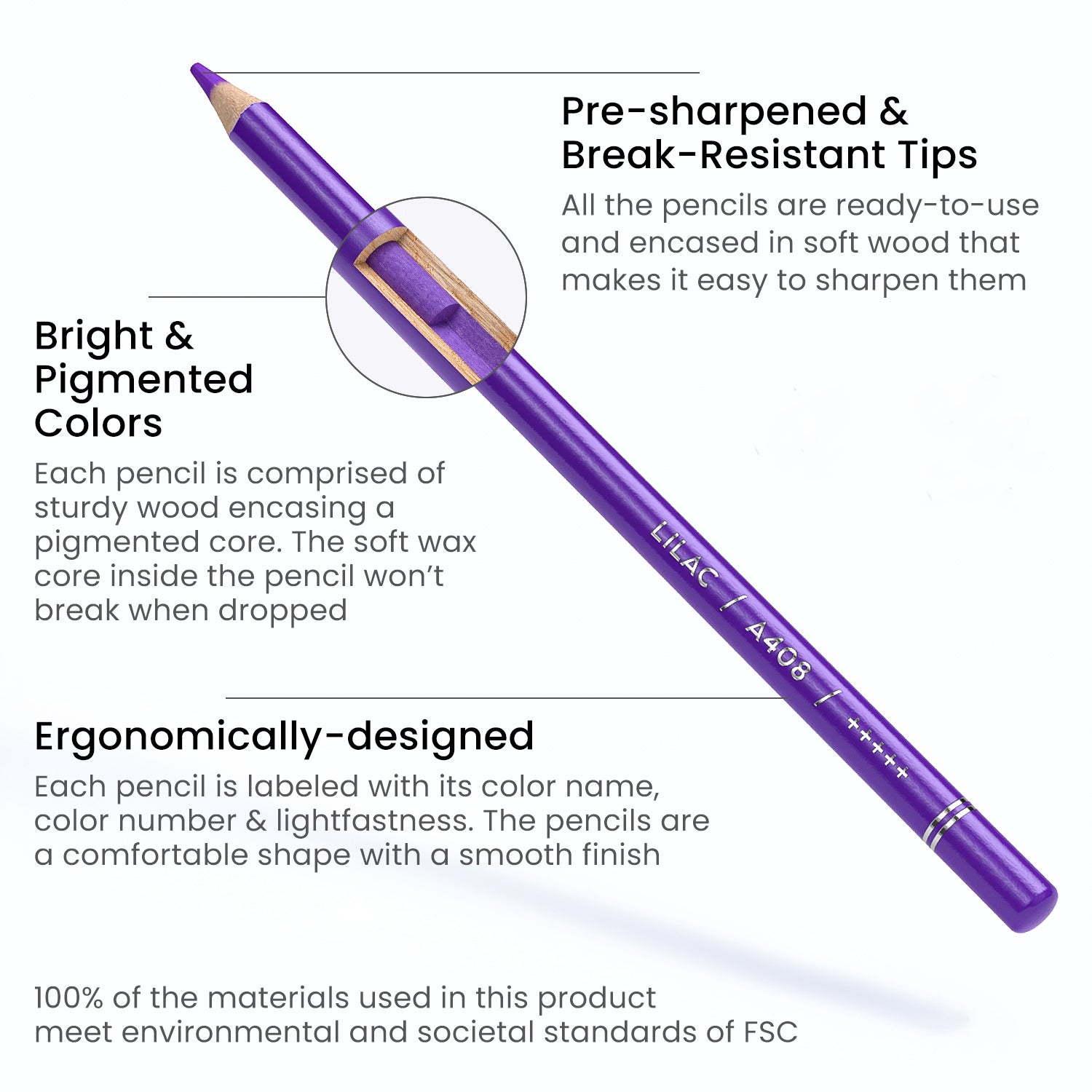 Arteza Professional Colored Pencils, Set of 48 Colors, Soft Wax-Based Cores