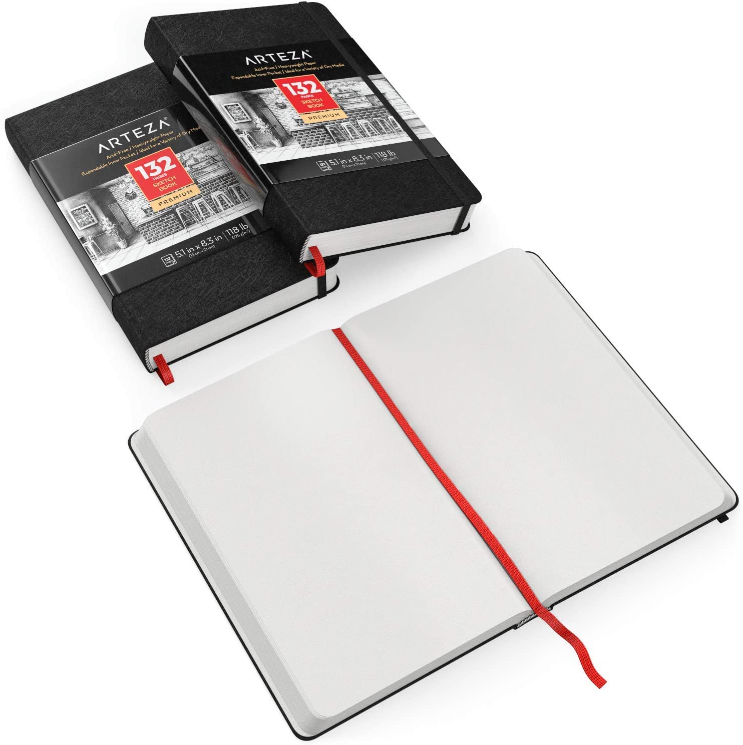 Arteza Sketch Book, 5.5x8.5-inch, 3-Pack, Gray Drawing Pads, 300 Sheets  Total, 68 lb 100 GSM, Hardcover Sketchbook, Spiral-Bound, Use with Pencils
