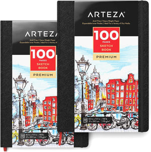 Arteza Mixed Media Sketchbook, 5.5 x 8.5 Inches, 60 Sheets, 110 lb,  Micro-Perforated Spiral-Bound Pad, for Wet and Dry Media, Sketching,  Drawing, and