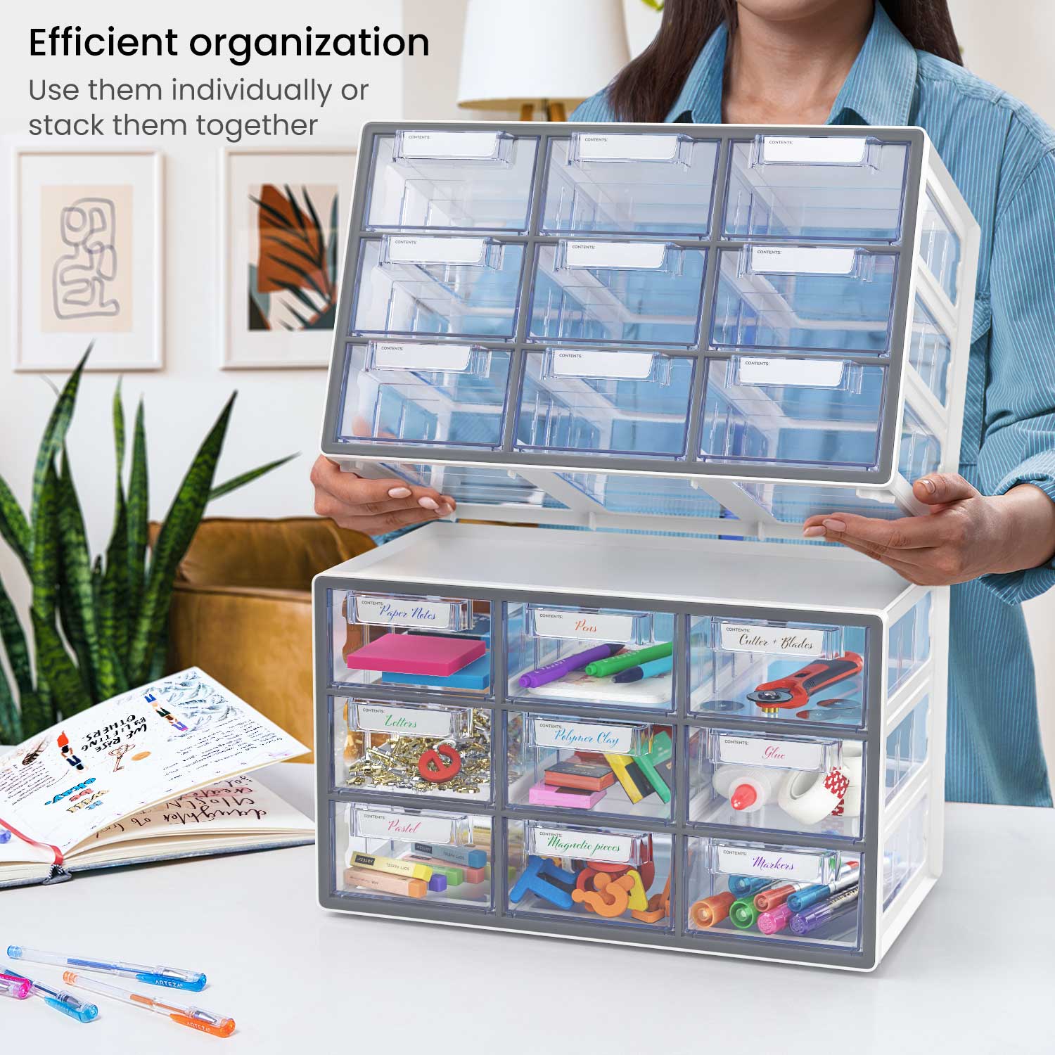 Stackable 9 Drawer Clear Storage Cabinet