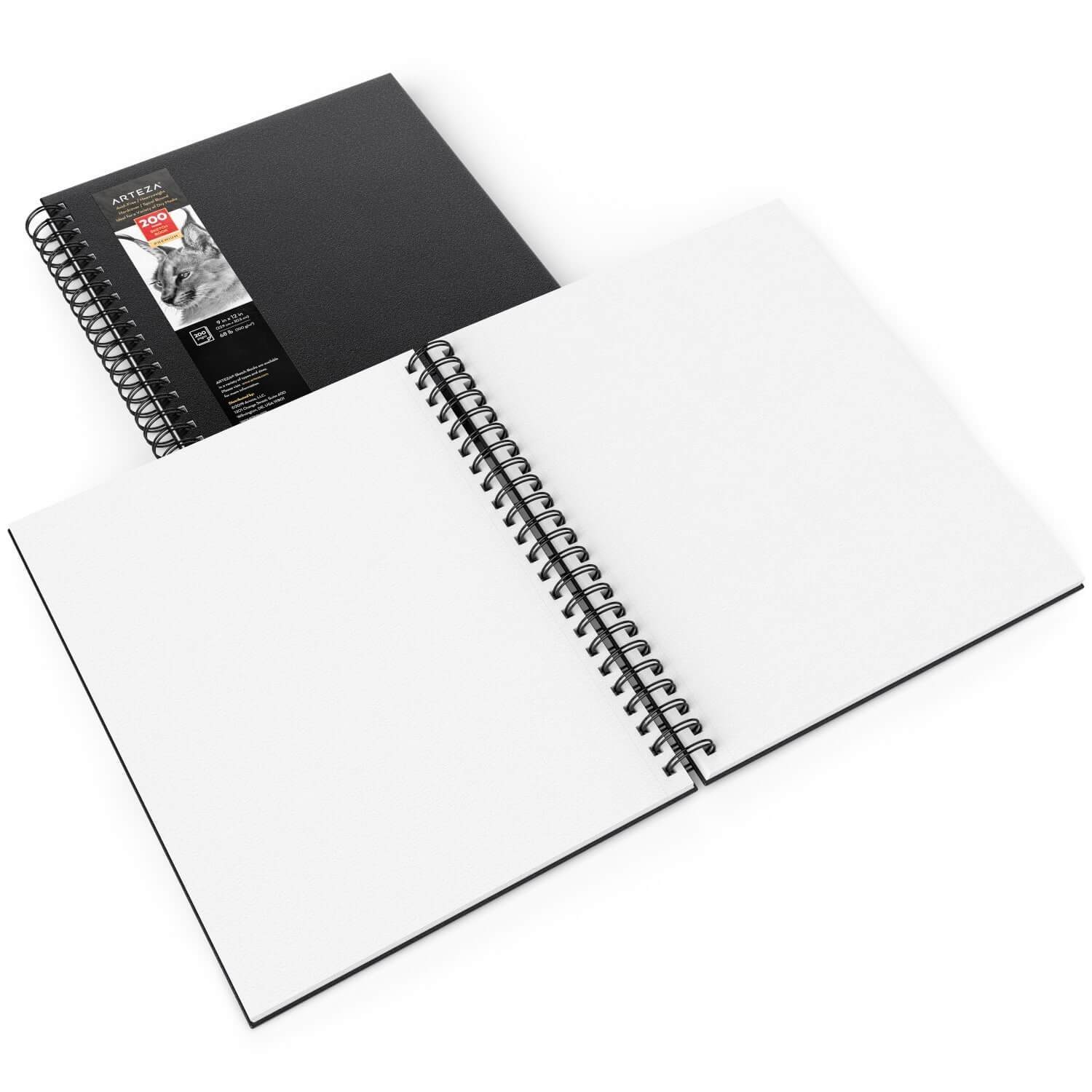  Arteza Sketch Book, 9x12-inch, 2-Pack, Black Drawing Pads, 200  Sheets Total, 68 lb 100 GSM, Hardcover Sketchbook, Spiral-Bound, Use with  Pencils, Charcoal, Pens, Crayons & Other Dry Media : Arts, Crafts