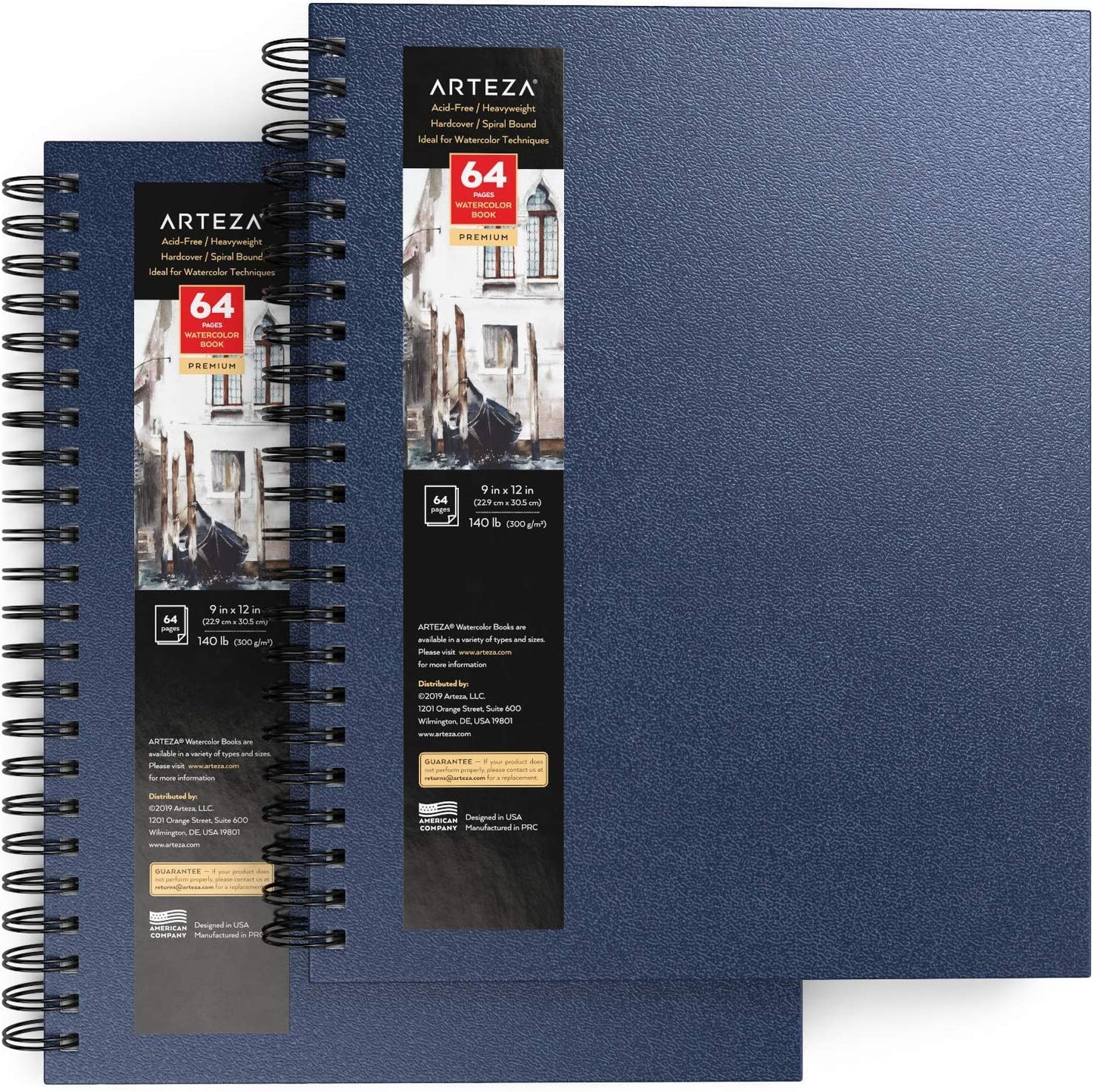 Watercolor Book, Spiral-Bound Hardcover, Blue, 9 x 12” - Pack of 2