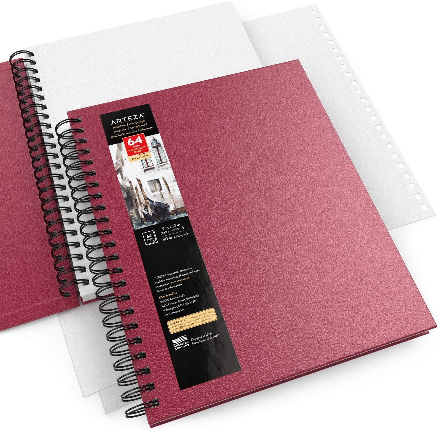 Watercolor Book, Spiral-Bound Hardcover, Pink, 9" x 12” - Pack of 2