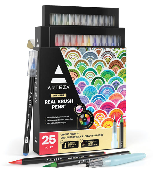 Canetas Arteza Real Brush, 96 marcadores de tinta com pontas de pincel  flexíveis, canetas aquarela profissionais para pintar, desenhar, colorir  com pincel de água, 100% atóxicas