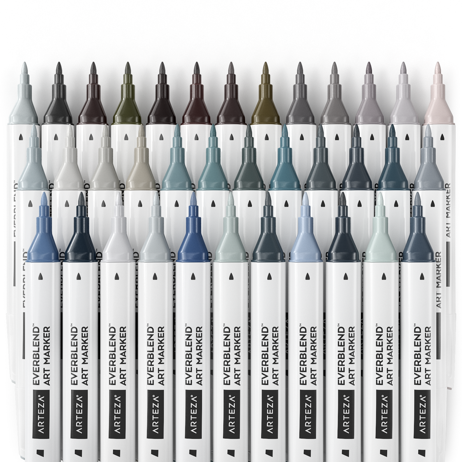 Arteza Art Alcohol Markers, Set of 36 Colors, EverBlend Architecture Tones,  Medium Chisel and Fine Nib, Dual Tip Markers for Drawing and Sketching