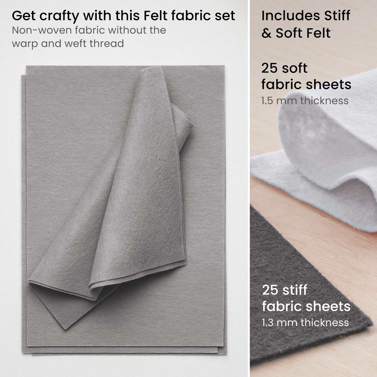 Stiff & Soft Felt Fabric, Neutral Tones - Set of 50 Sheets