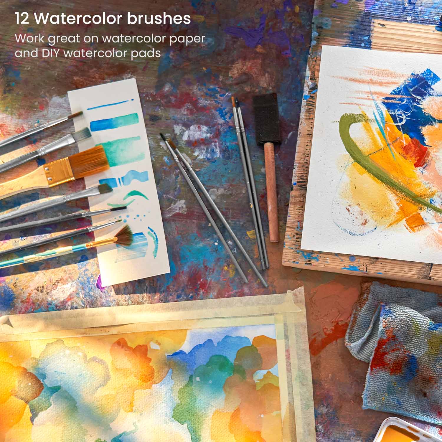 Arteza Watercolor Brushes Set, 5 Sizes, Brown Brush Hair - 5 Pack 