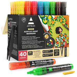 ARTEZA Acrylic Paint Markers Pack of 3 A202 True Red 1 Thin and 2 Thick  (Chisel + Bullet Nib) Acrylic Paint Pens for Metal Canvas Rock Ceramic  Surfaces Glass Wood and Fabric