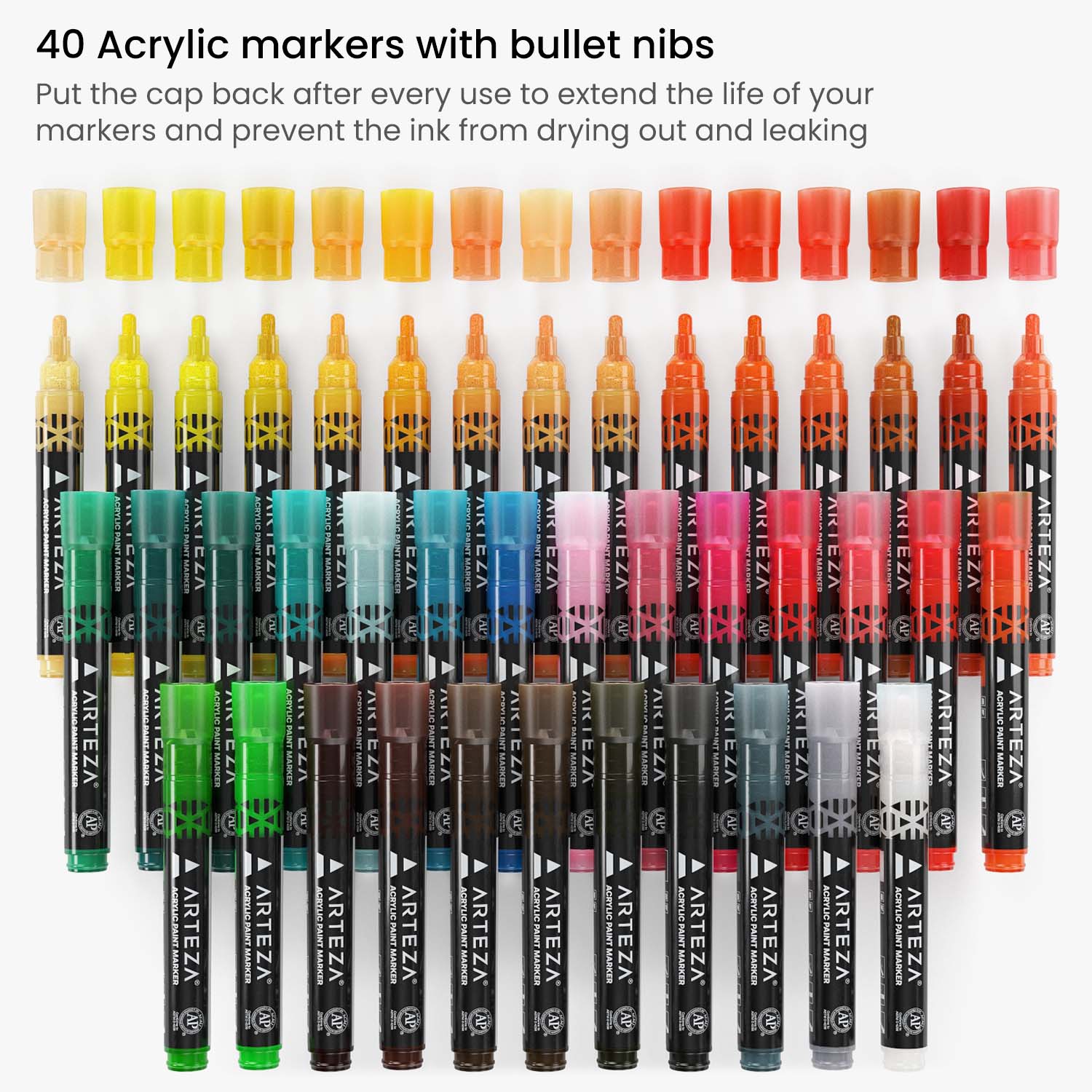  Arteza Acrylic Paint Markers, Set of 40 Acrylic Paint