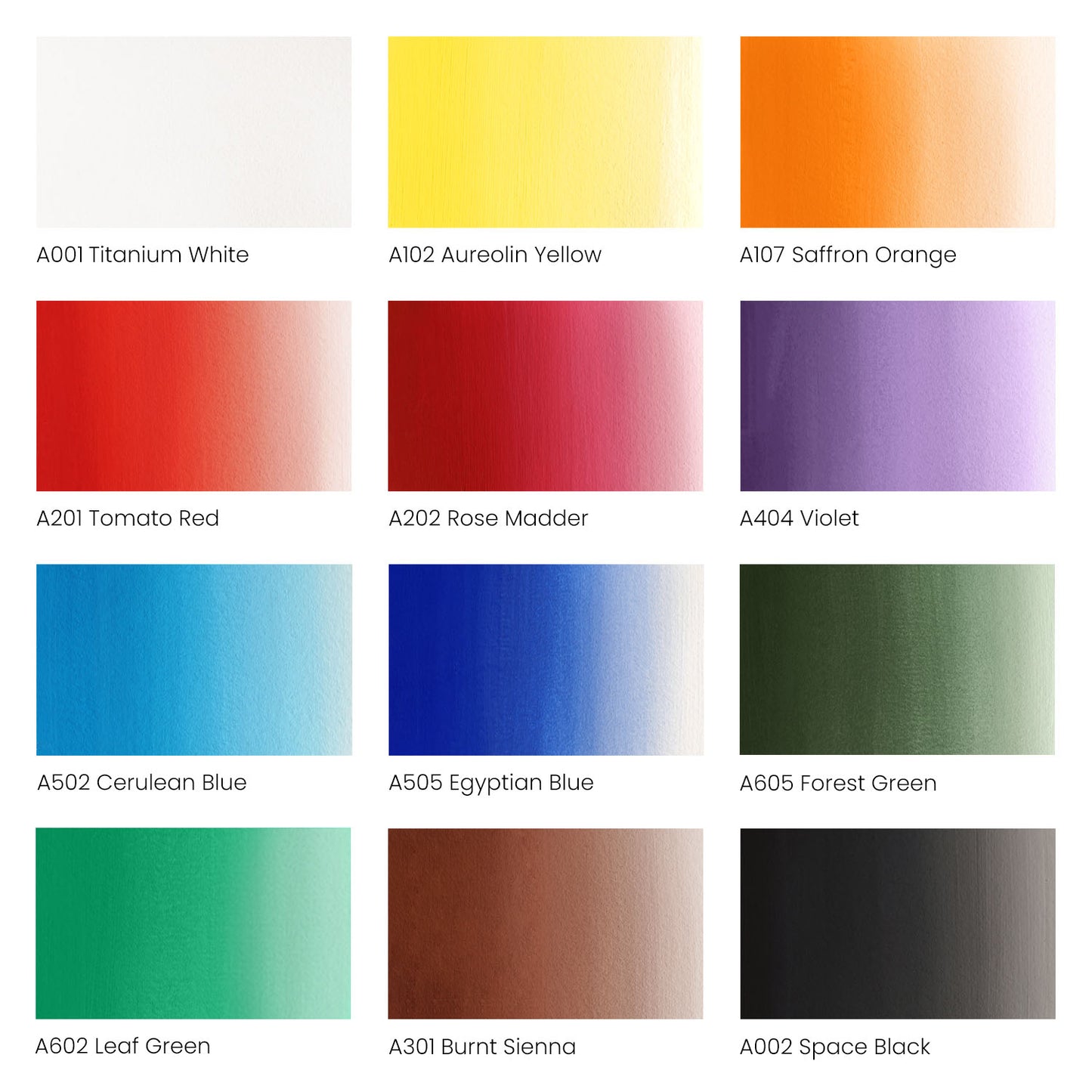 Acrylic Gouache Paint Basic Tones  Color Chart
