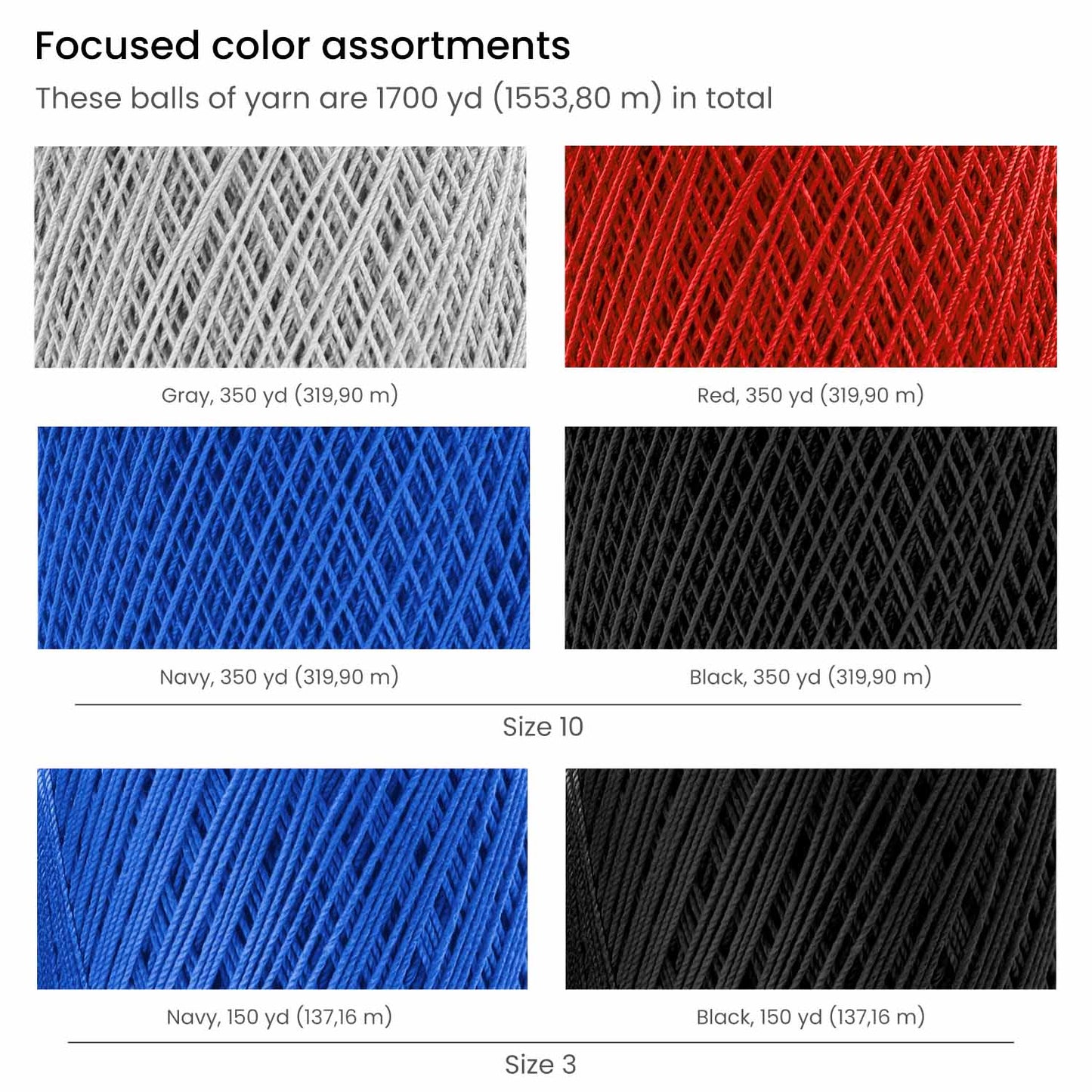 Crochet Thread, 100% Mercerized Cotton, Dark Colors - Set of 6