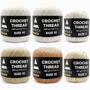 Crochet Thread, 100% Mercerized Cotton, Light Colors - Set of 6