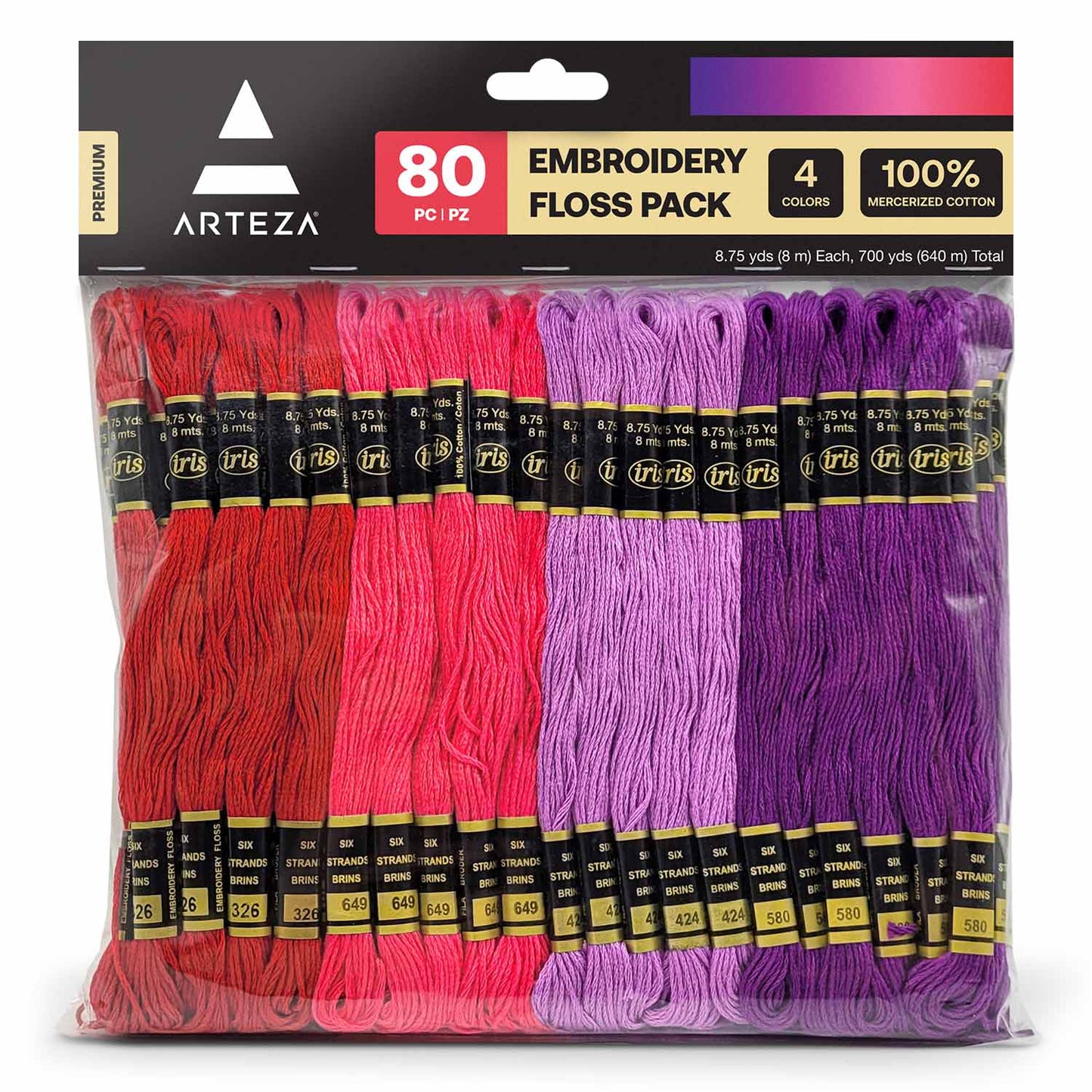 Arteza Embroidery Floss, Red, Pink, Purple & Violet Tones - 80 Pieces