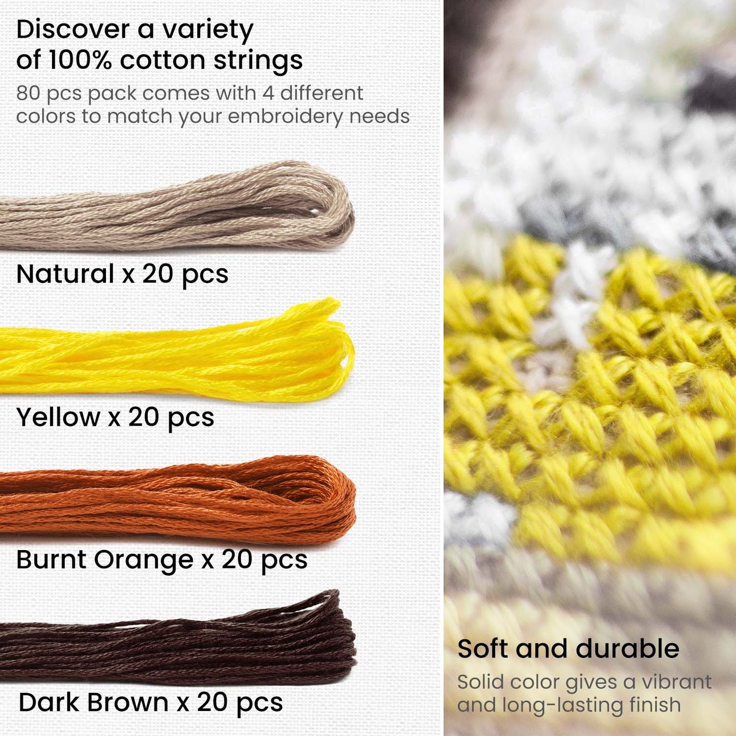 Embroidery Floss, Brown, Yellow & Orange Tones - 80 Pieces
