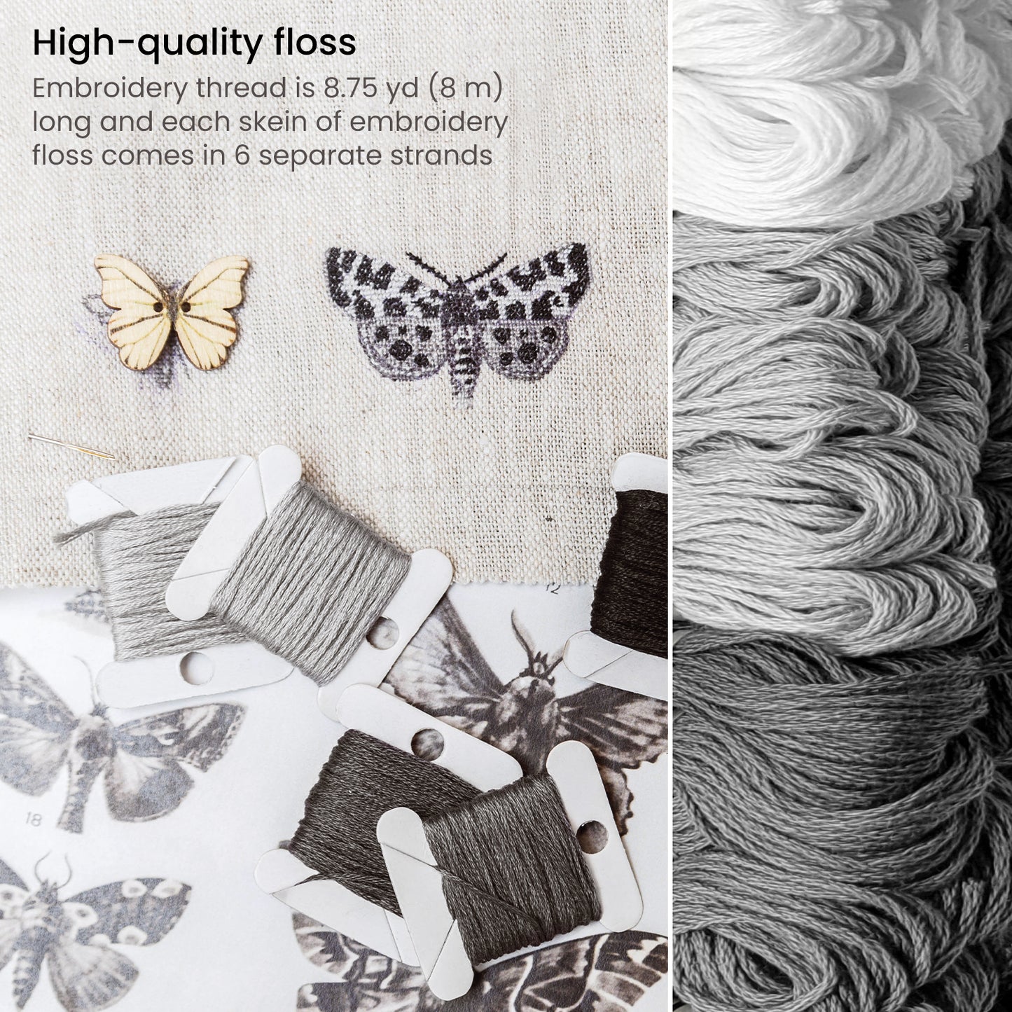 Embroidery Floss, Black, Gray & White Tones - 80 Pieces –