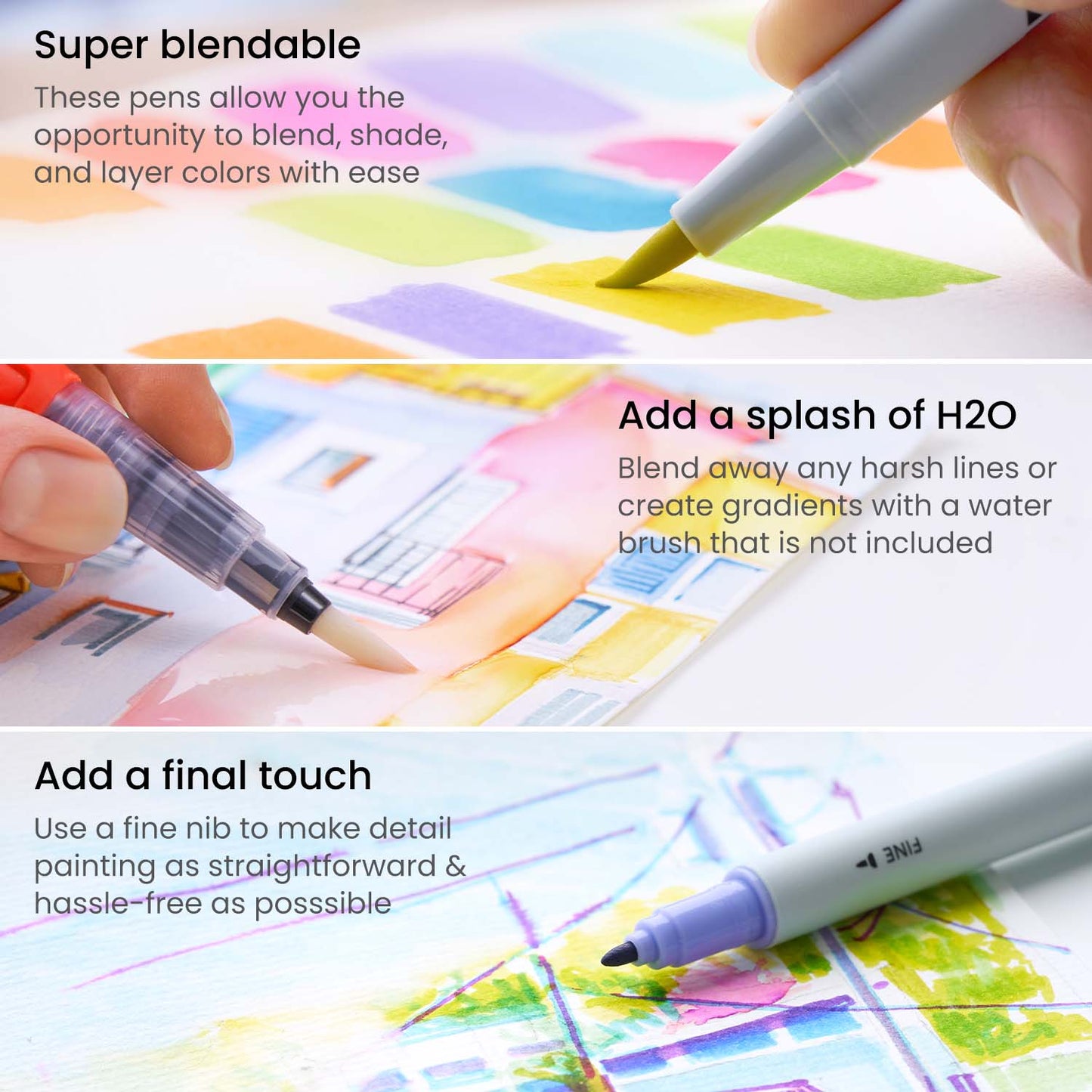 EverBlend® Ultra H2O Brush Pens, Bright & Neon Tones - Set of 24