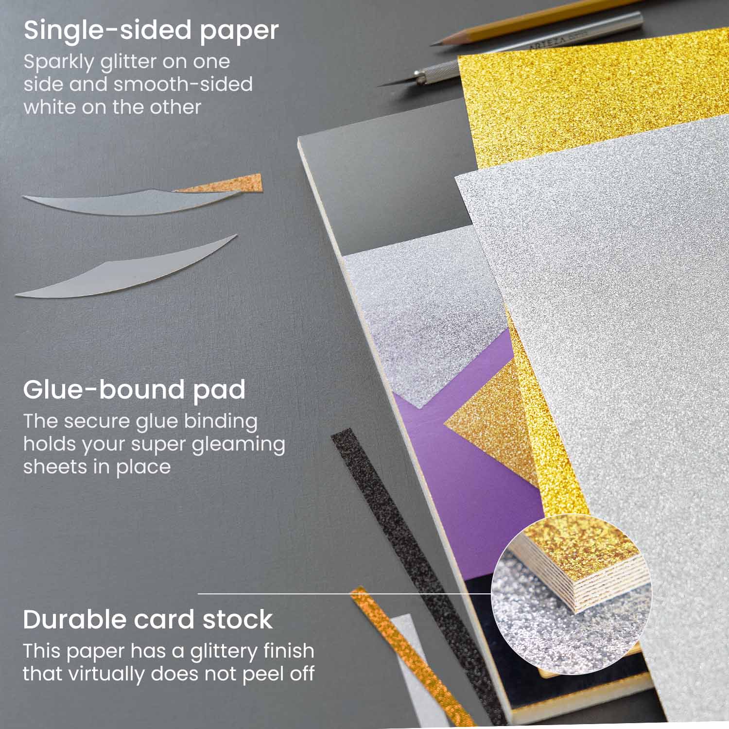 Information on Arteza Gold and Silver Glitter Paper
