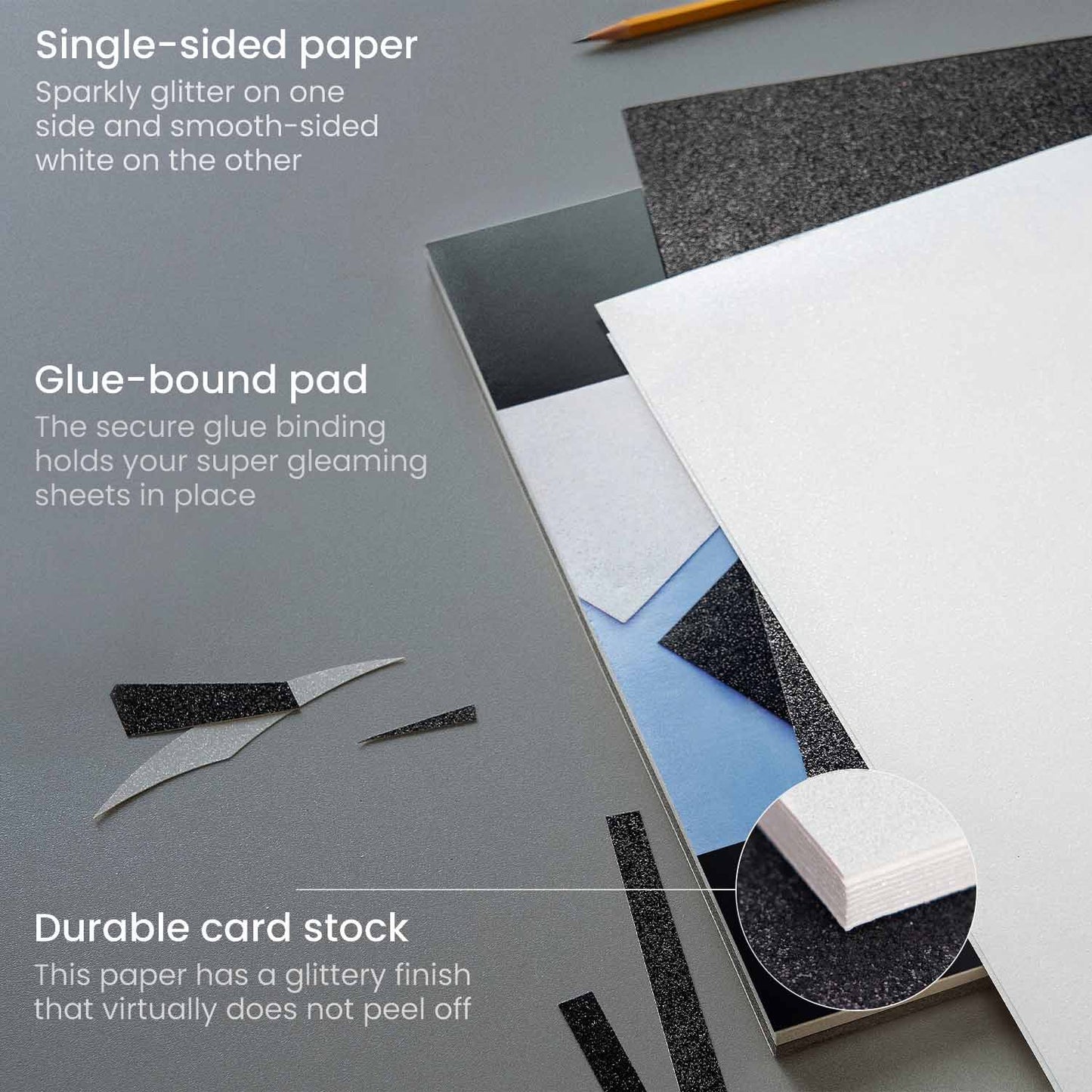 Glitter Paper, Black & White, 12" x 12" Sheets - Set of 24