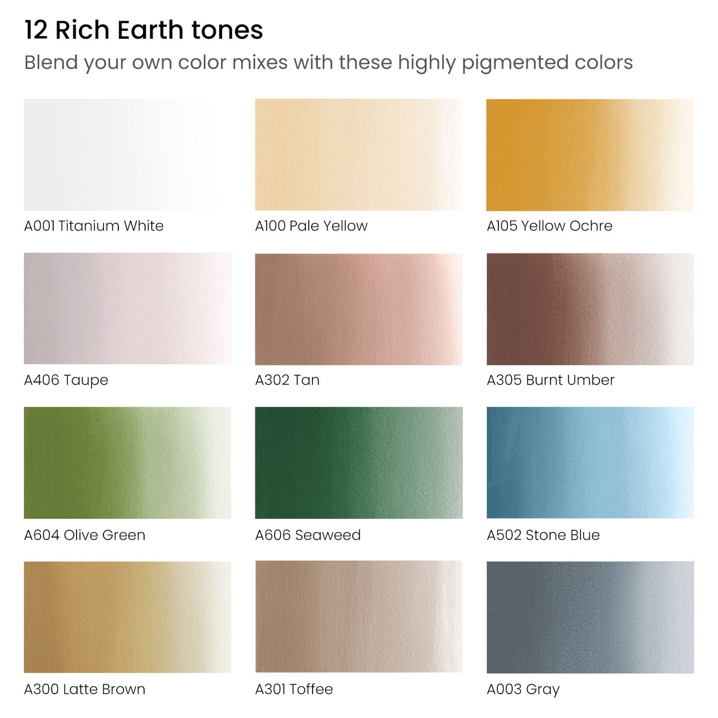 Gouache Paint, Earth Tones, 12ml Tubes - Set of 12