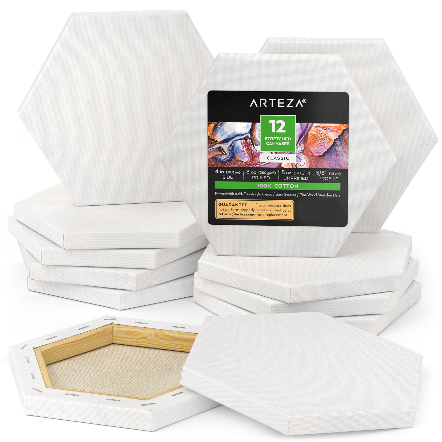 Hexagon Stretched Canvas, 4" Sides - Pack of 12