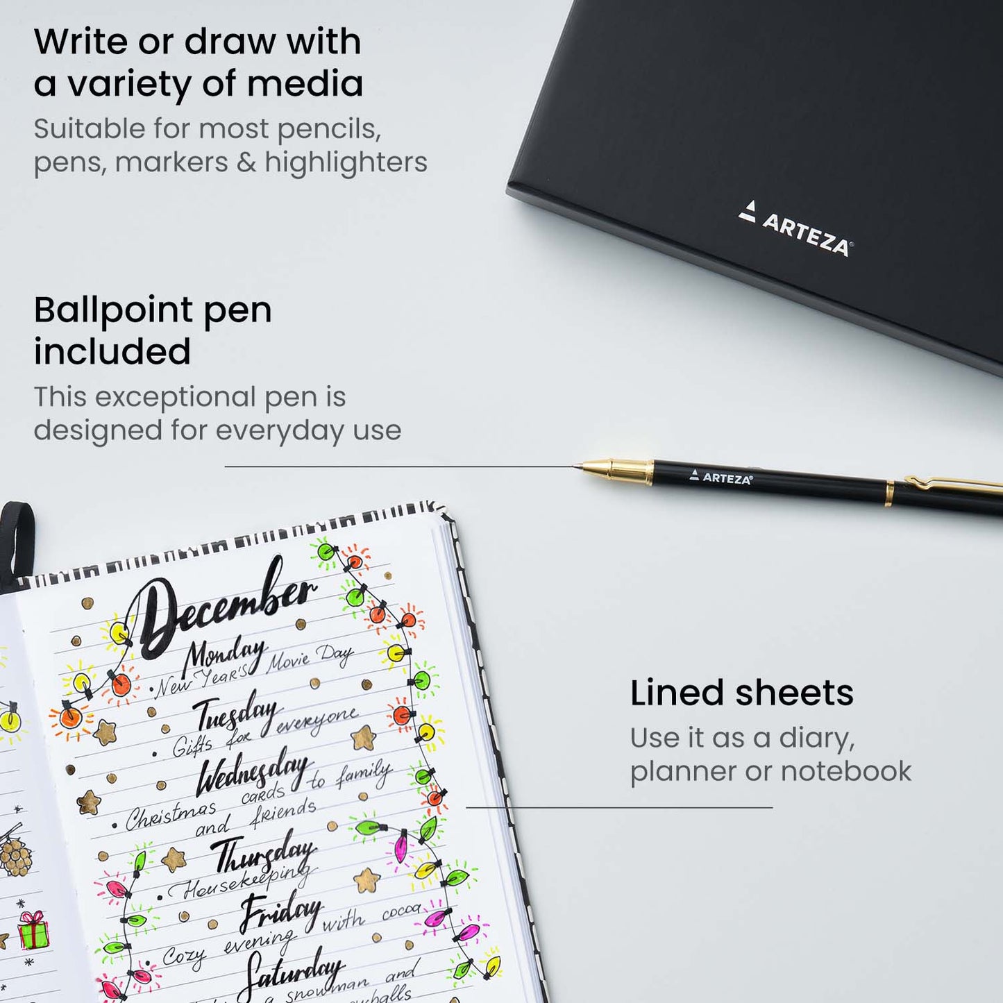 Hardcover Journal Gift Set, White & Black Design