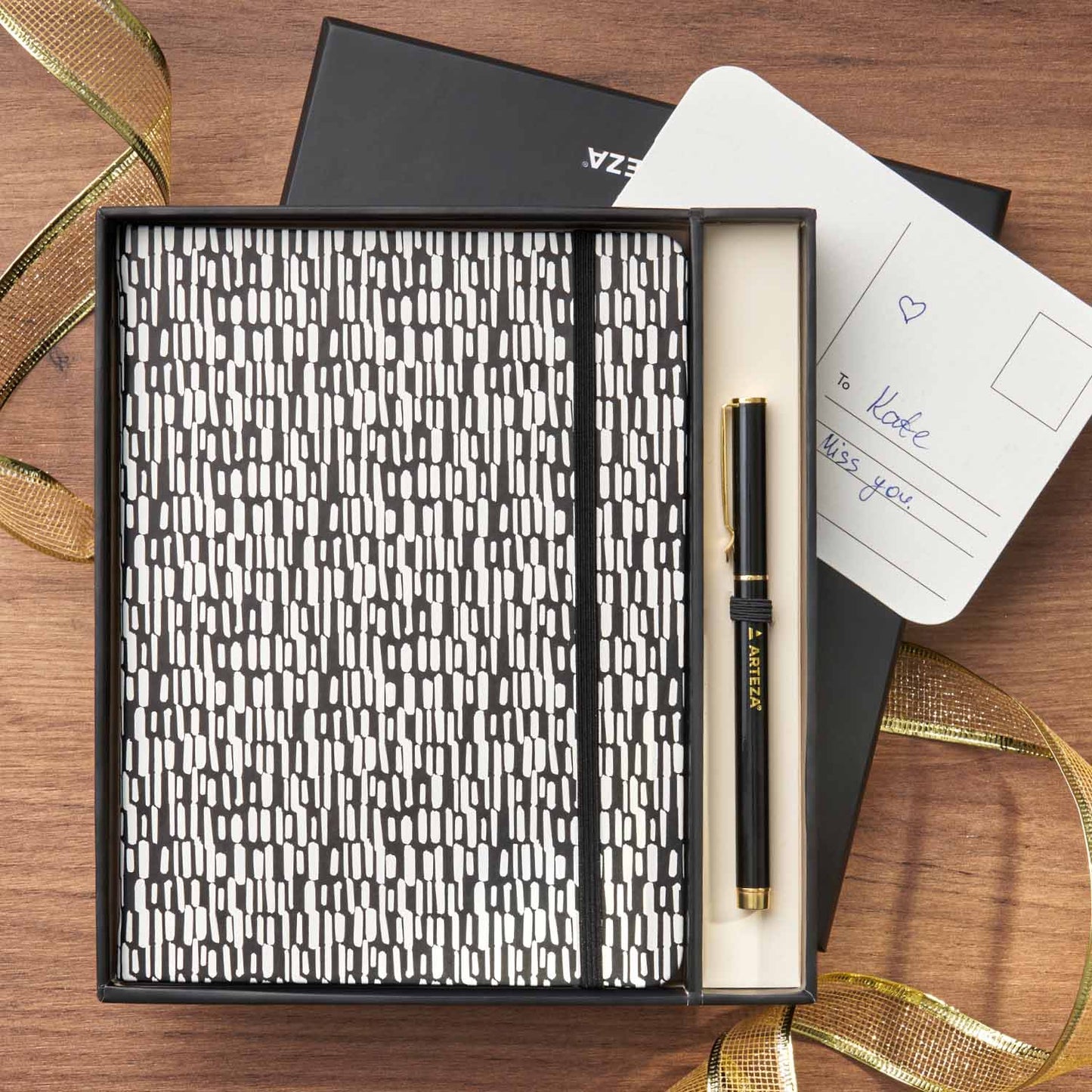 Arteza Journal Gift Set, Pack of 2, 6x8 Inches,70-Sheet Notebooks with Double-Sided Lined and Dotted Paper, Journal Holder, and 1 Black Ink Pen, Offic