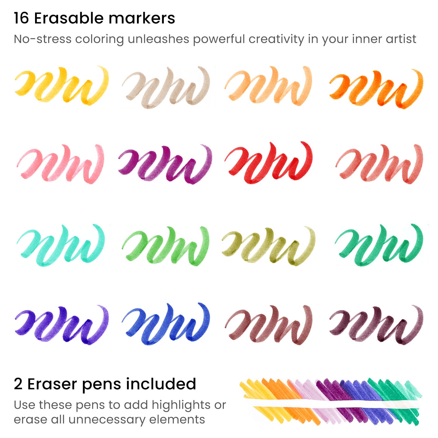 Kids Erasable Marker, Brush Nib - Set of 18 –